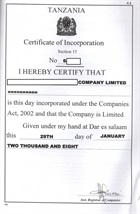 Certificate of incorporation